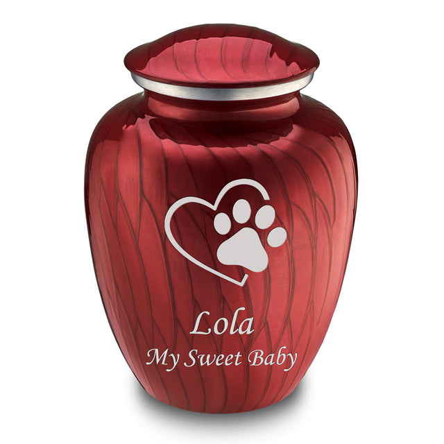 Large Embrace Pearl Candy Red Single Paw Heart Pet Cremation Urn