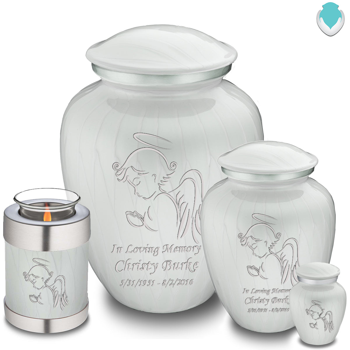 Adult Embrace Pearl White Angel Cremation Urn