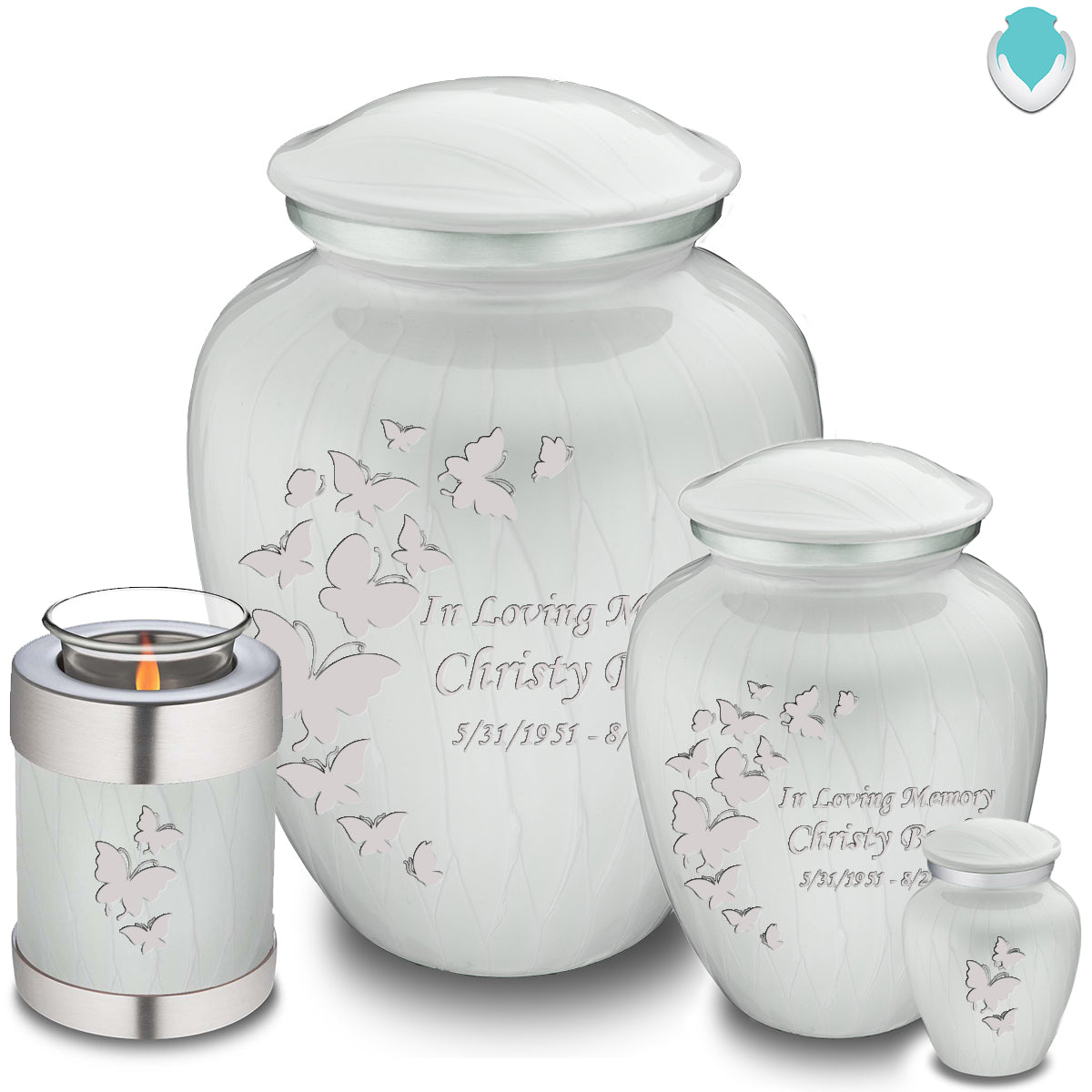 Adult Embrace Pearl White Butterfly Cremation Urn