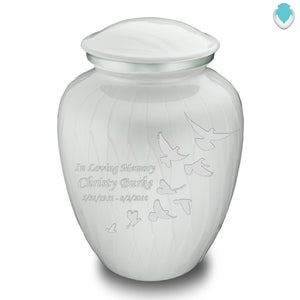 Adult Embrace Pearl White Doves Cremation Urn