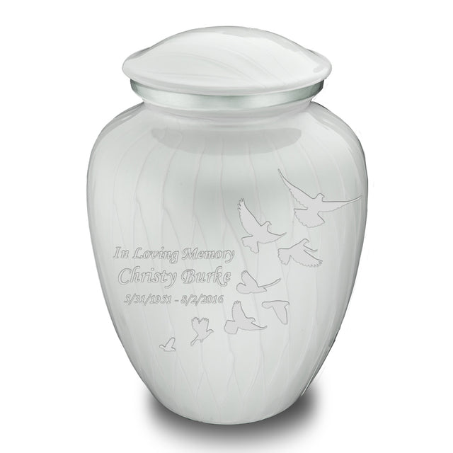 Adult Embrace Pearl White Doves Cremation Urn