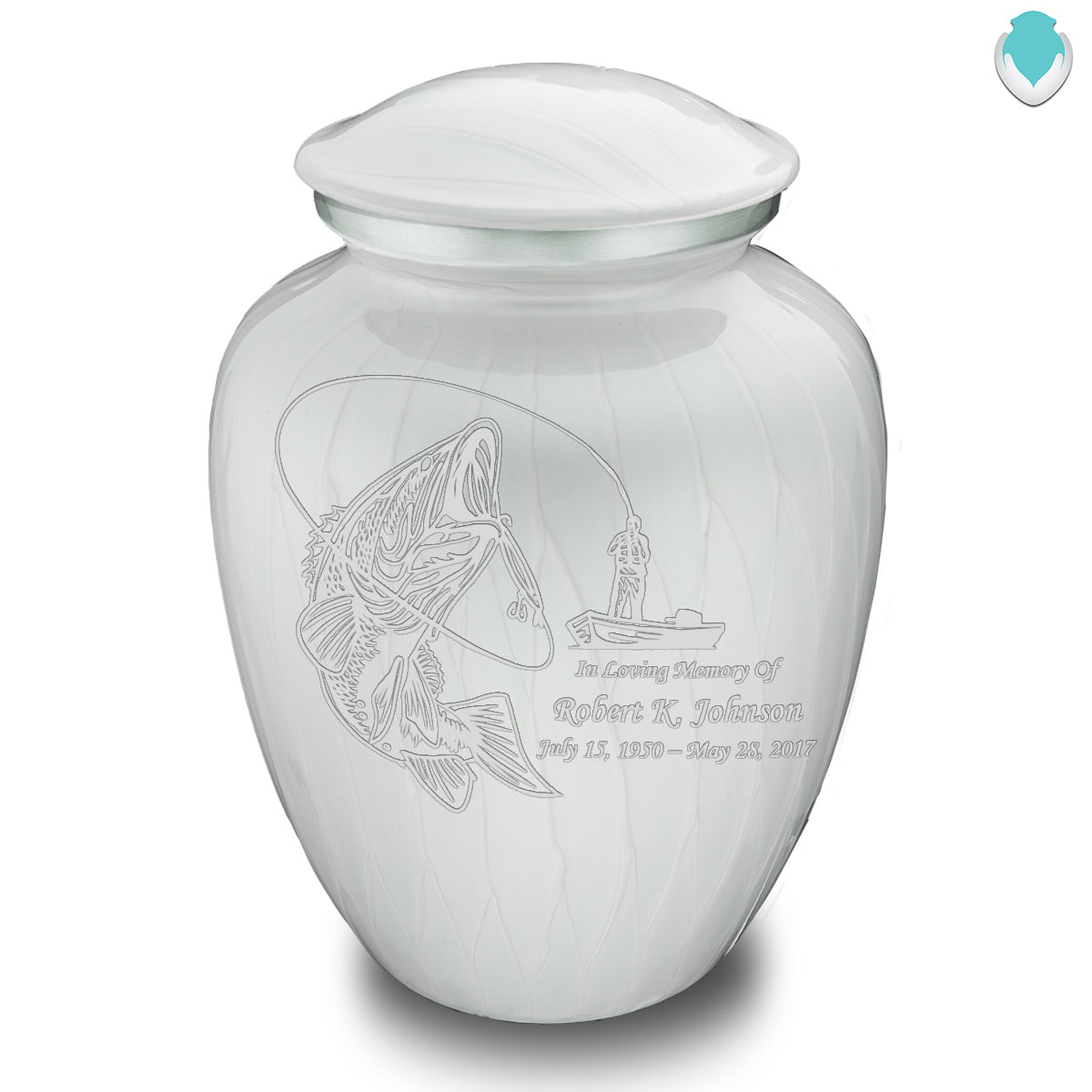 Adult Embrace Pearl White Fishing Cremation Urn