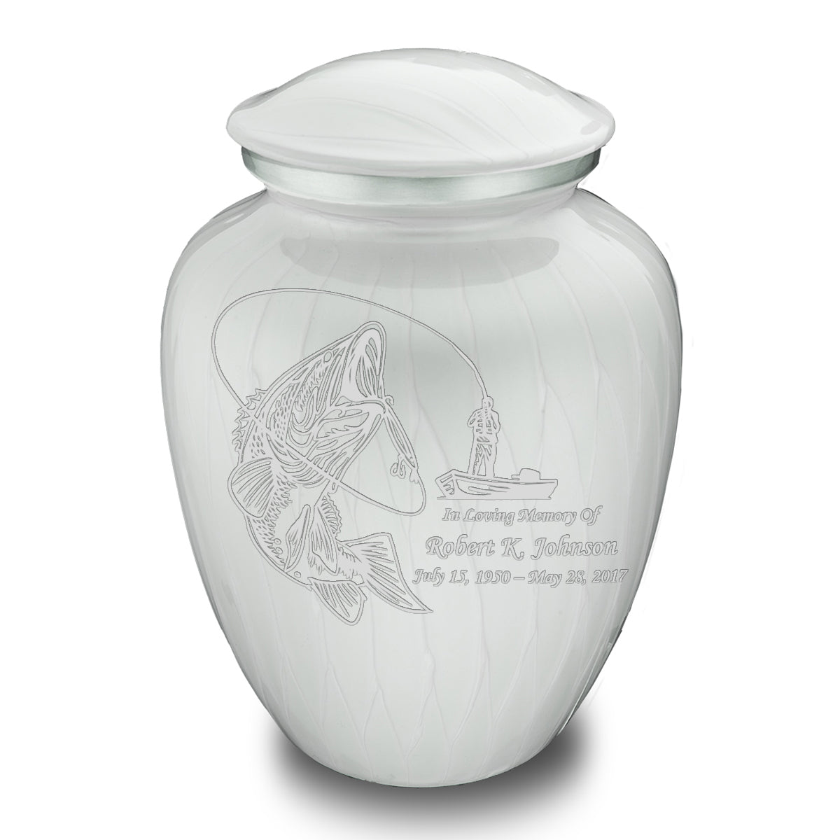 Adult Embrace Pearl White Fishing Cremation Urn