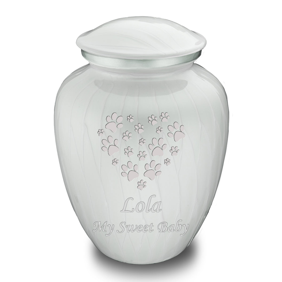 Large Embrace Pearl White Heart Paws Pet Cremation Urn