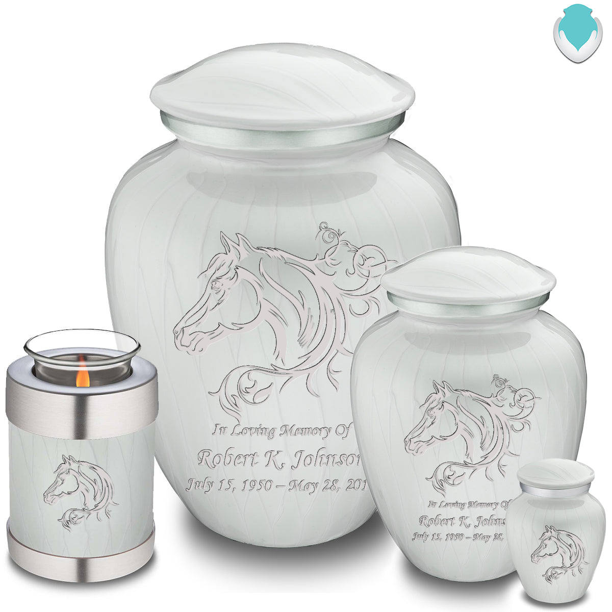 Adult Embrace Pearl White Horse Cremation Urn