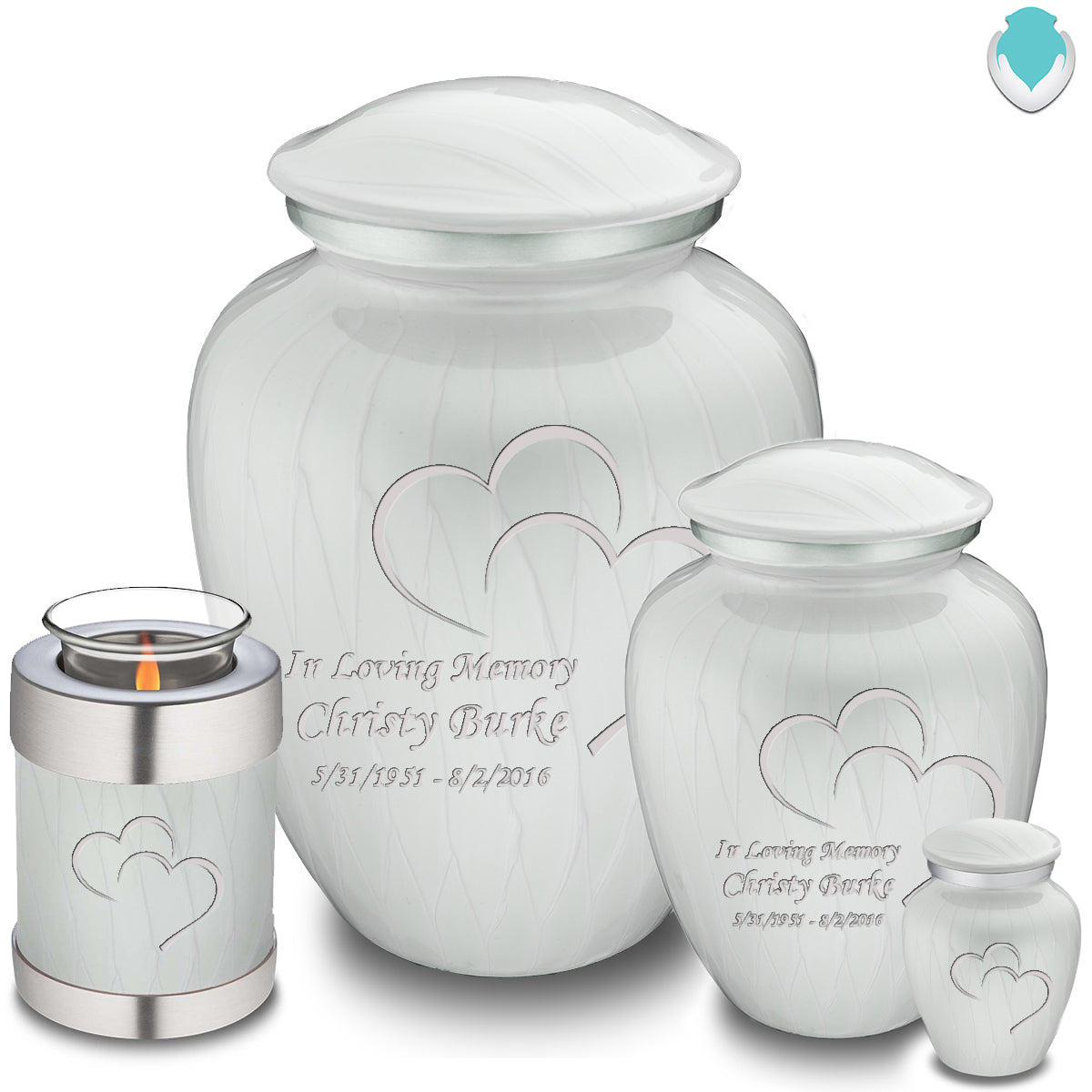 Adult Embrace Pearl White Hearts Cremation Urn