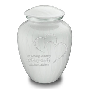 Adult Embrace Pearl White Hearts Cremation Urn