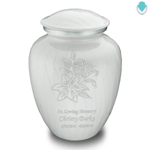 Adult Embrace Pearl White Lily Cremation Urn