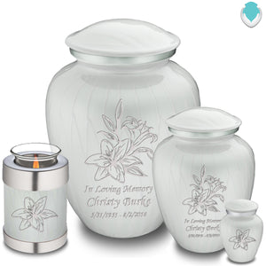 Adult Embrace Pearl White Lily Cremation Urn