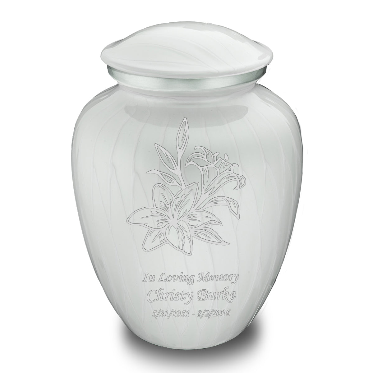 Adult Embrace Pearl White Lily Cremation Urn