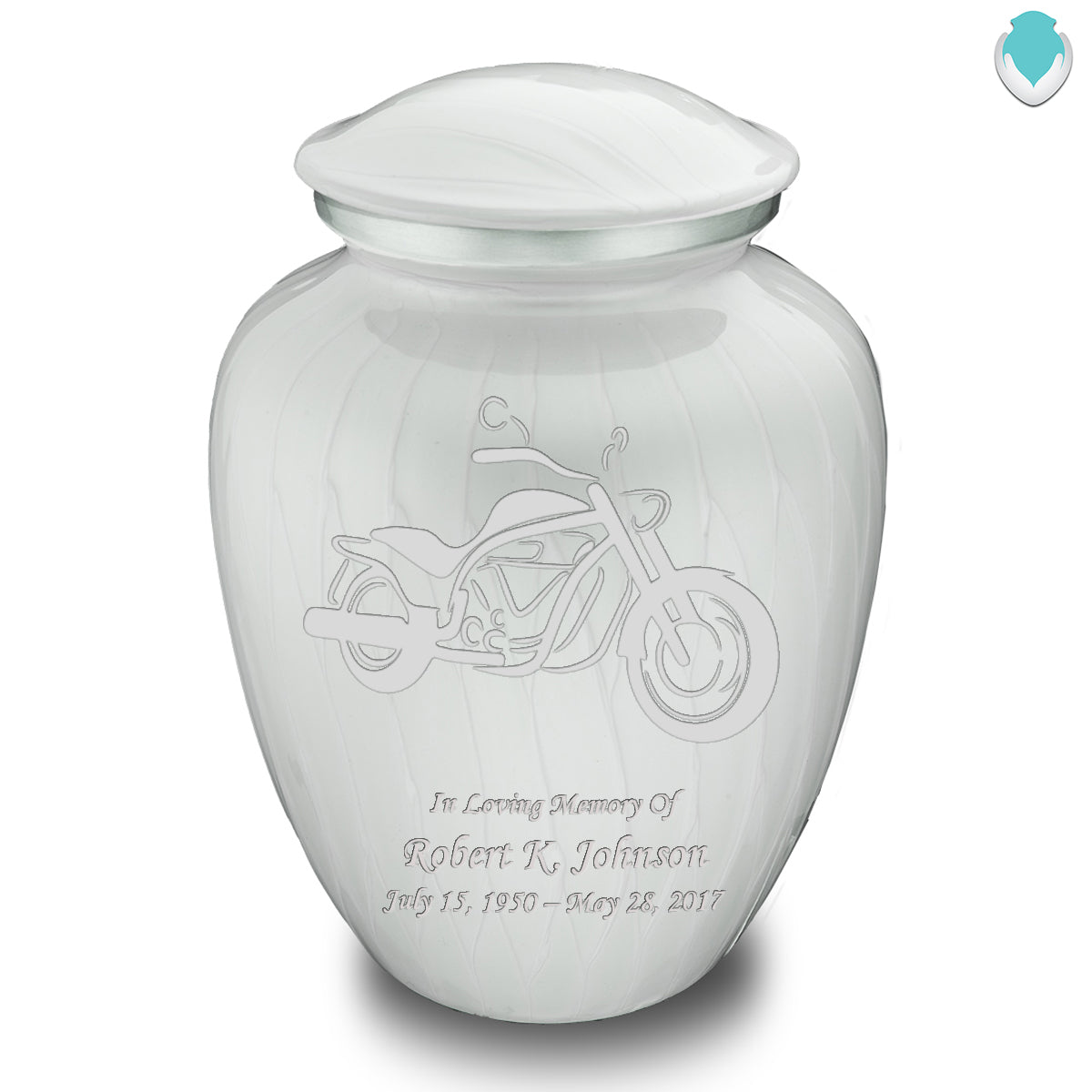 Adult Embrace Pearl White Motorcycle Cremation Urn