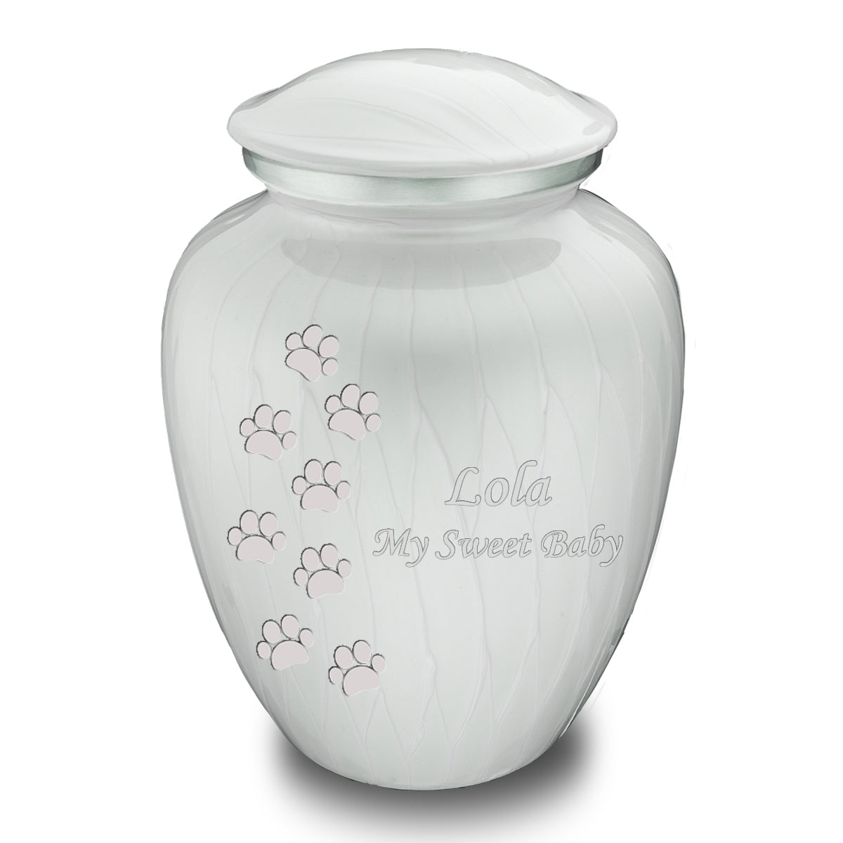 Large Embrace Pearl White Walking Paws Pet Cremation Urn