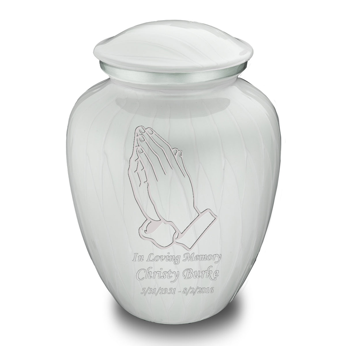 Adult Embrace Pearl White Praying Hands Cremation Urn