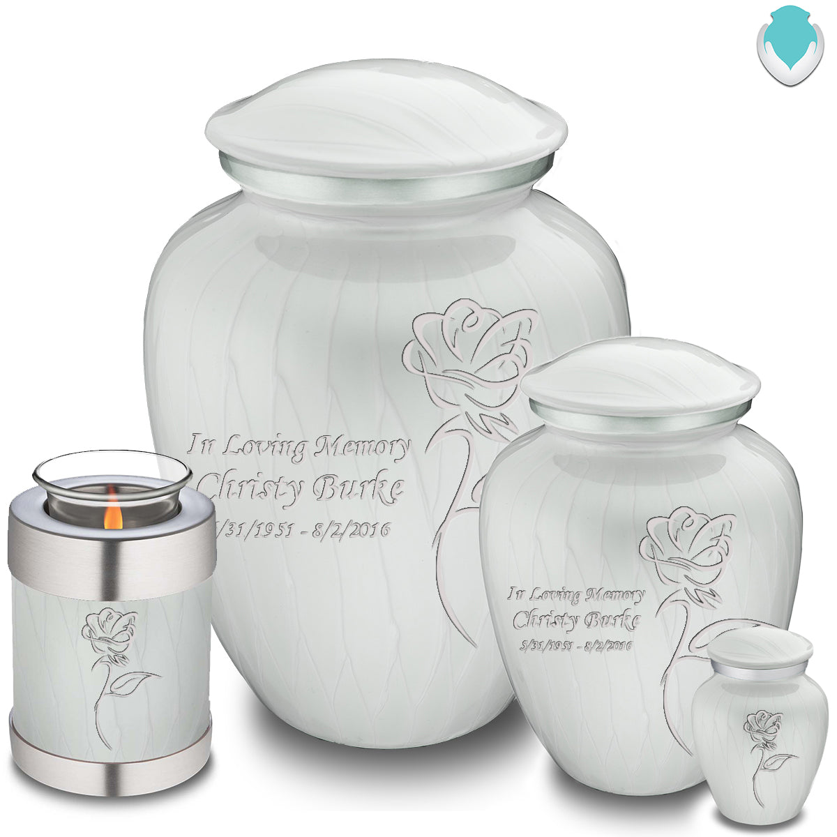 Adult Embrace Pearl White Rose Cremation Urn