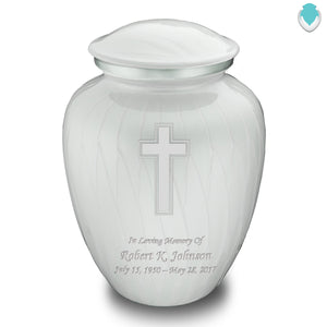 Adult Embrace Pearl White Simple Cross Cremation Urn