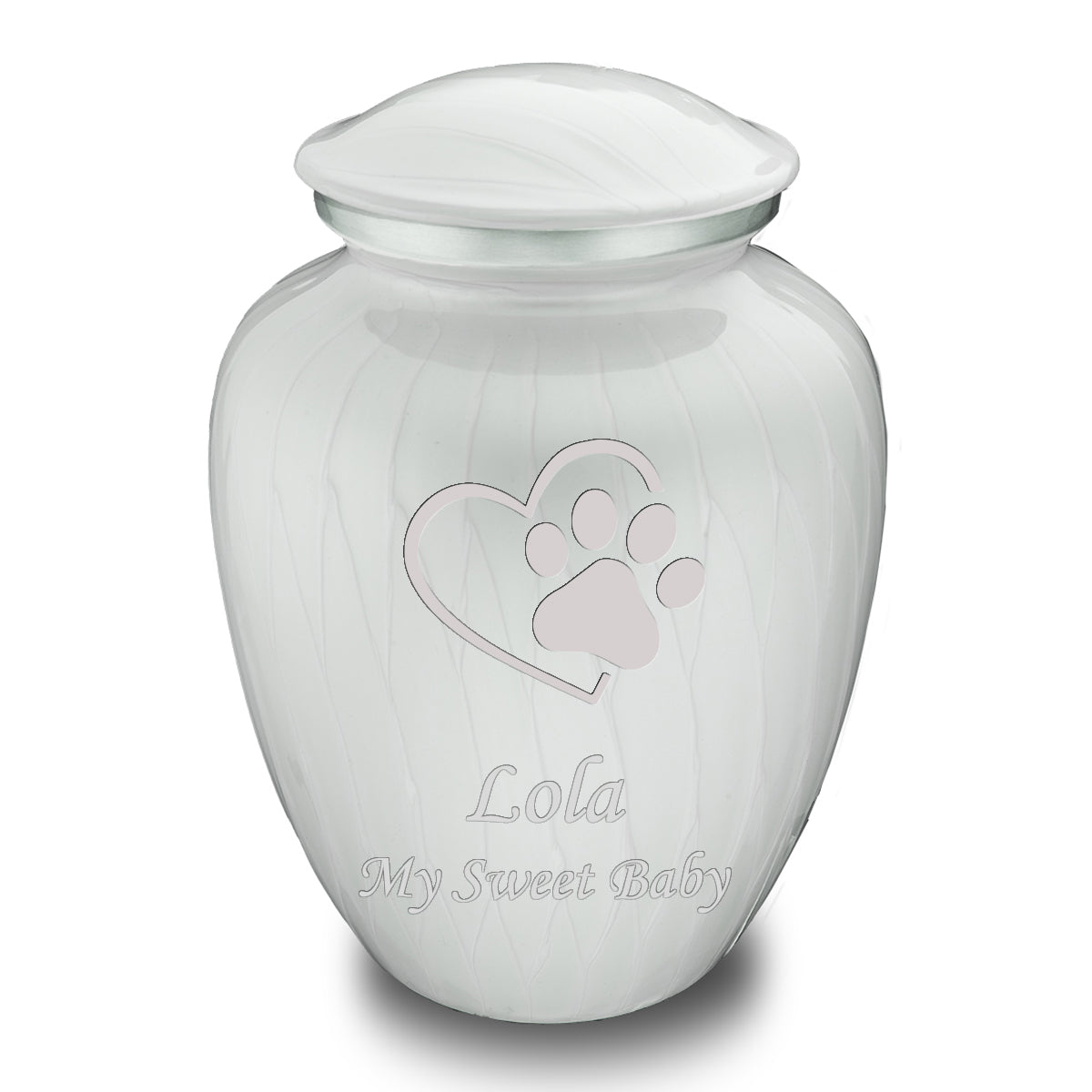 Large Embrace Pearl White Single Paw Heart Pet Cremation Urn