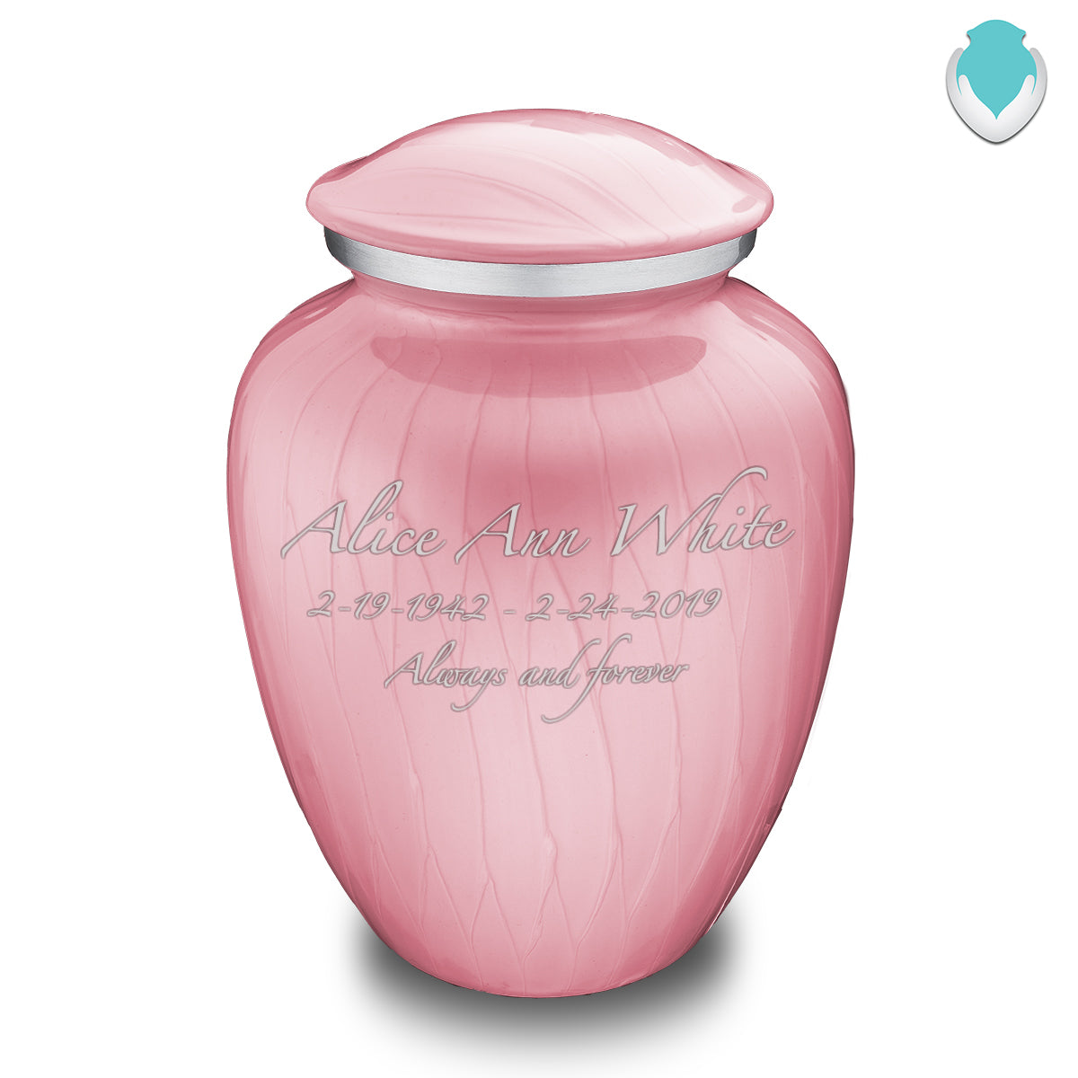 Adult Embrace Pearl Light Pink Custom Engraved Cremation Urn