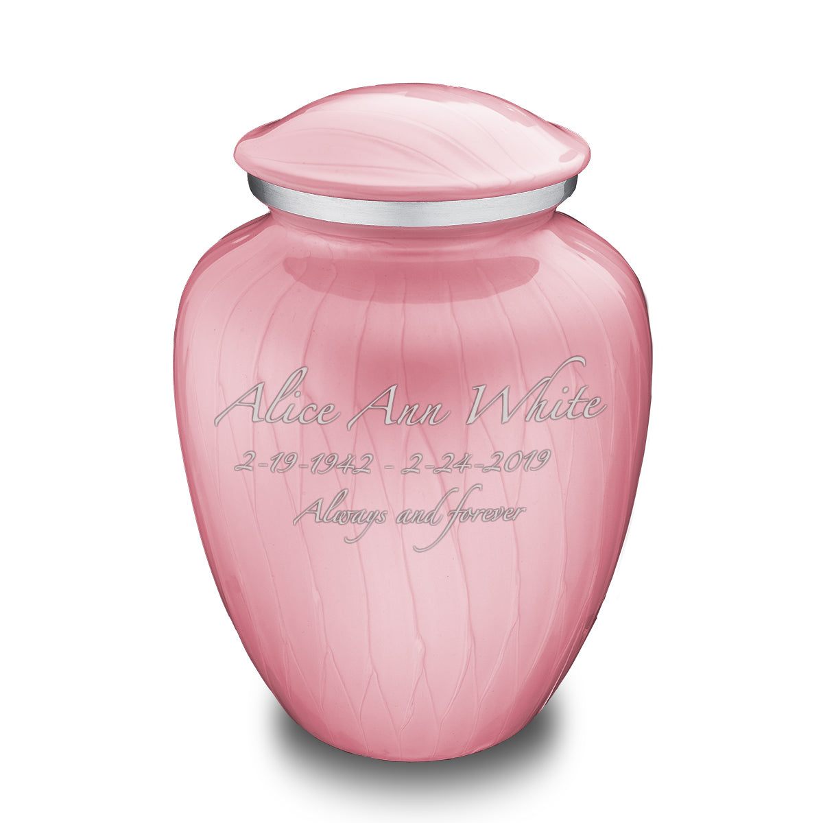 Adult Embrace Pearl Light Pink Custom Engraved Cremation Urn