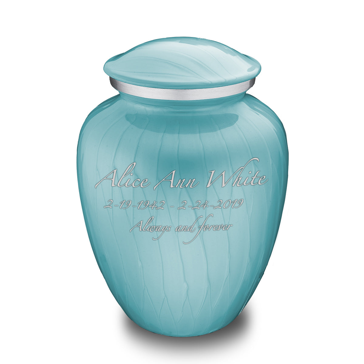 Adult Embrace Pearl Light Blue Custom Engraved Cremation Urn