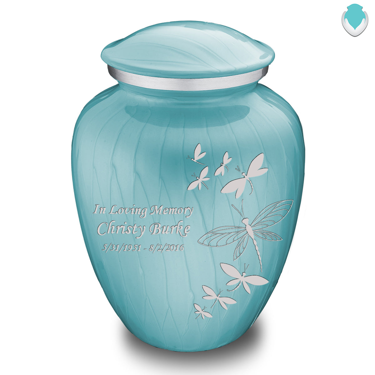 Adult Embrace Pearl Light Blue Dragonflies Cremation Urn