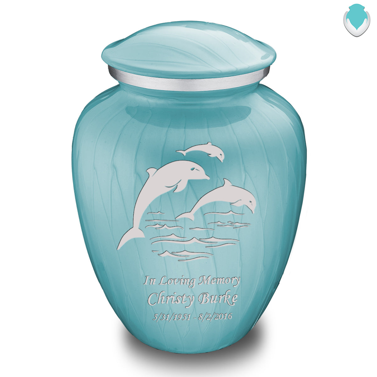 Adult Embrace Pearl Light Blue Dolphin Cremation Urn