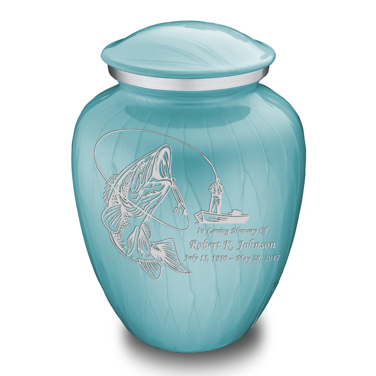 Adult Embrace Pearl Light Blue Fishing Cremation Urn