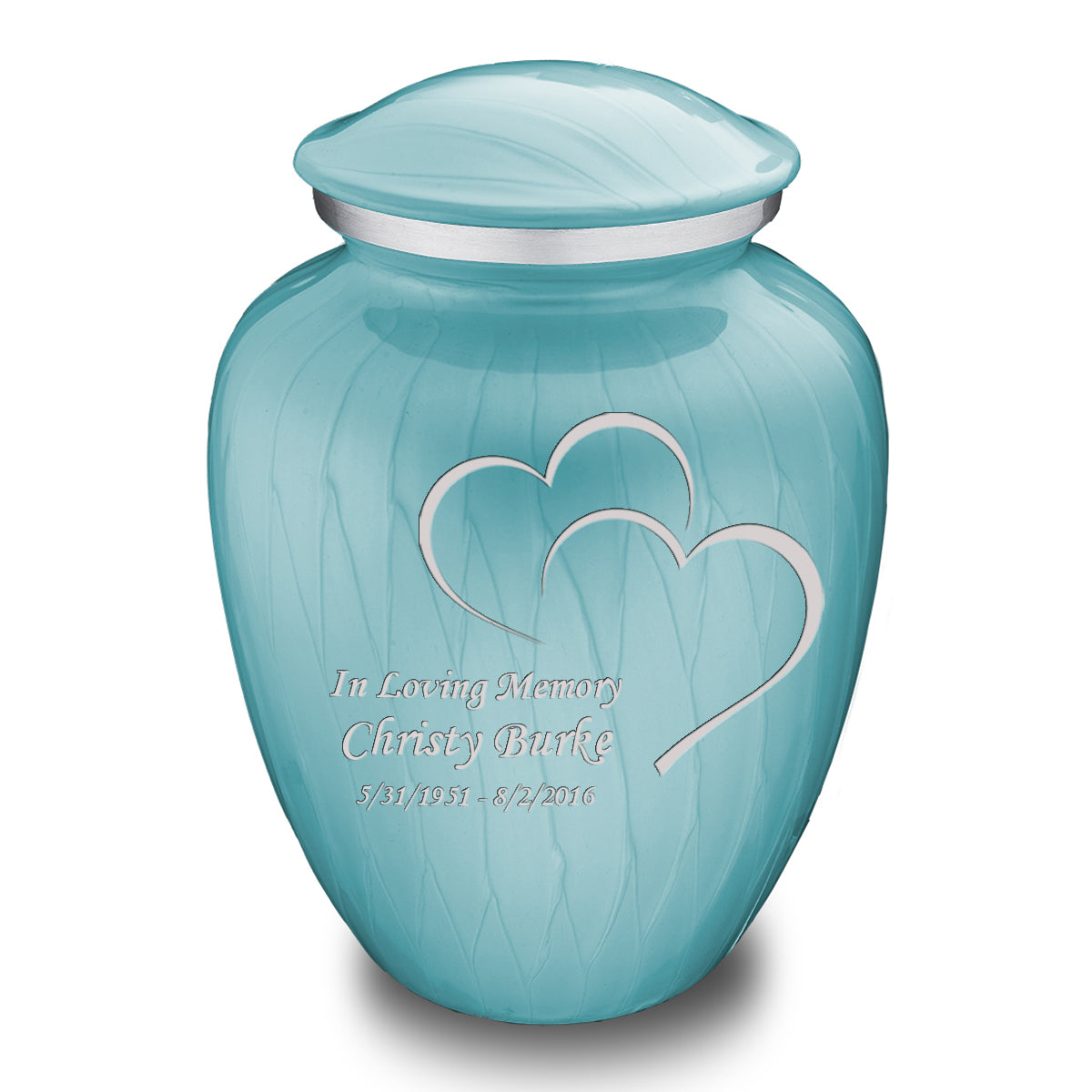 Adult Embrace Pearl Light Blue Hearts Cremation Urn