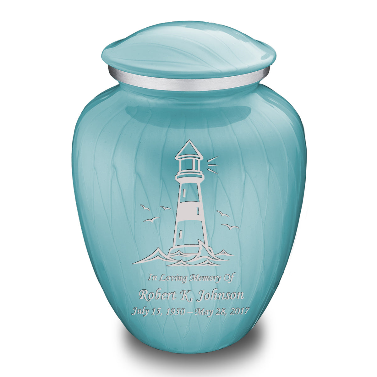 Adult Embrace Pearl Light Blue Lighthouse Cremation Urn