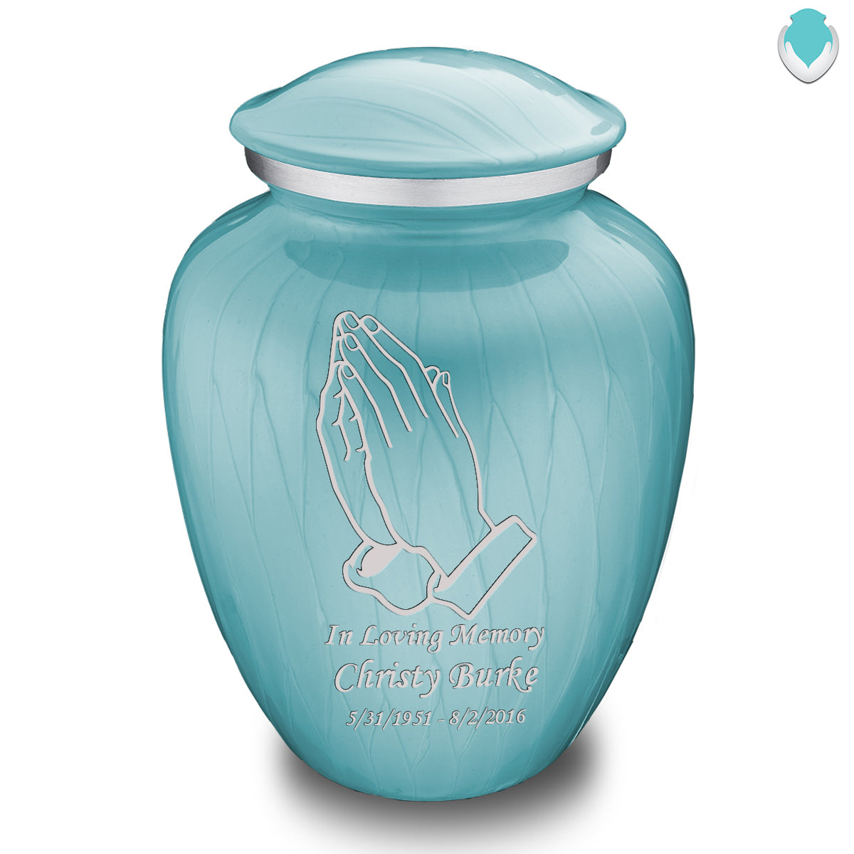 Adult Embrace Pearl Light Blue Praying Hands Cremation Urn