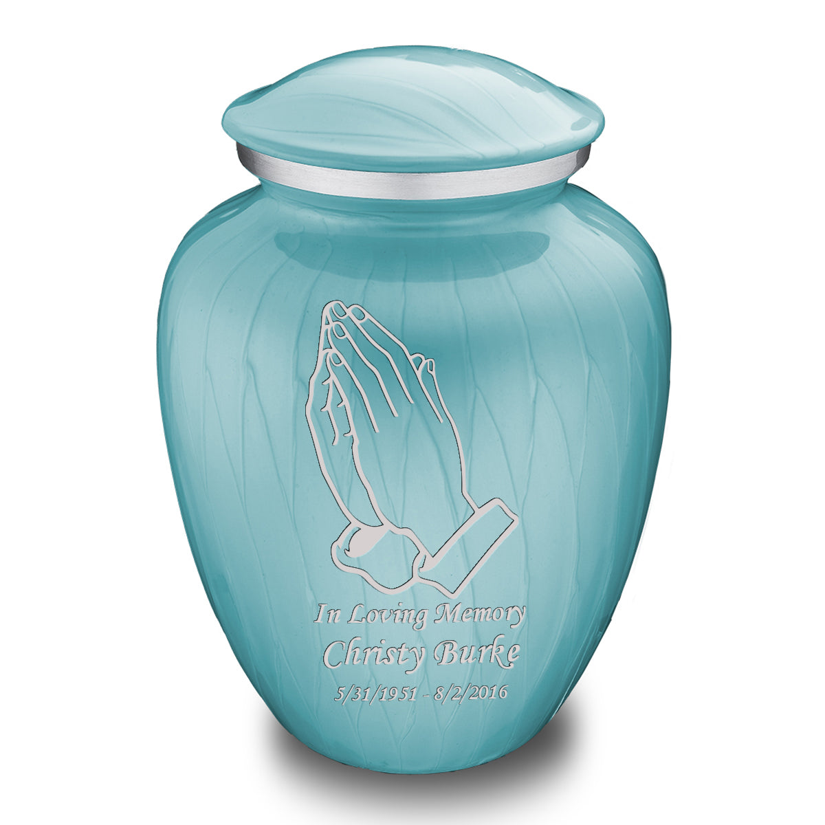 Adult Embrace Pearl Light Blue Praying Hands Cremation Urn