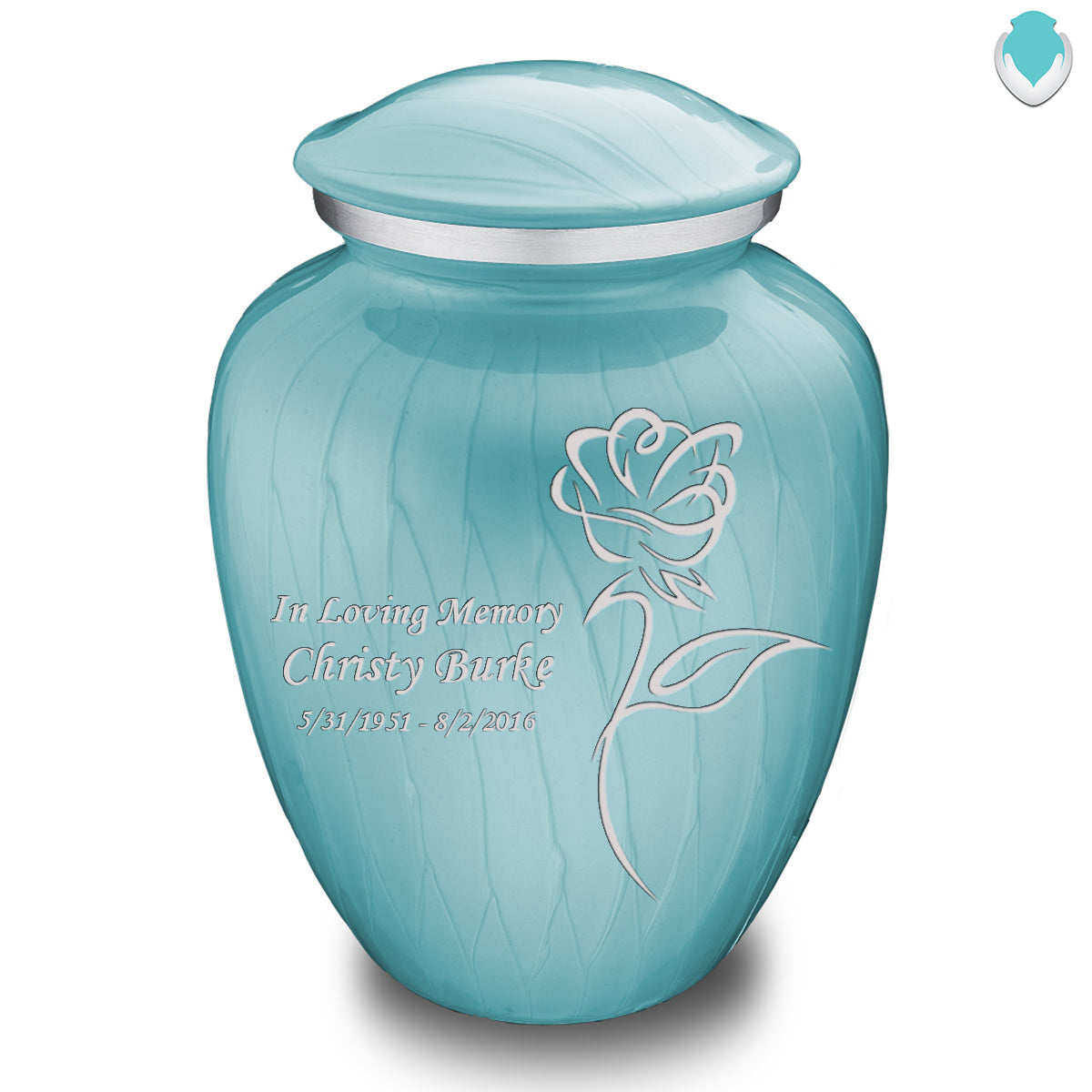 Adult Embrace Pearl Light Blue Rose Cremation Urn