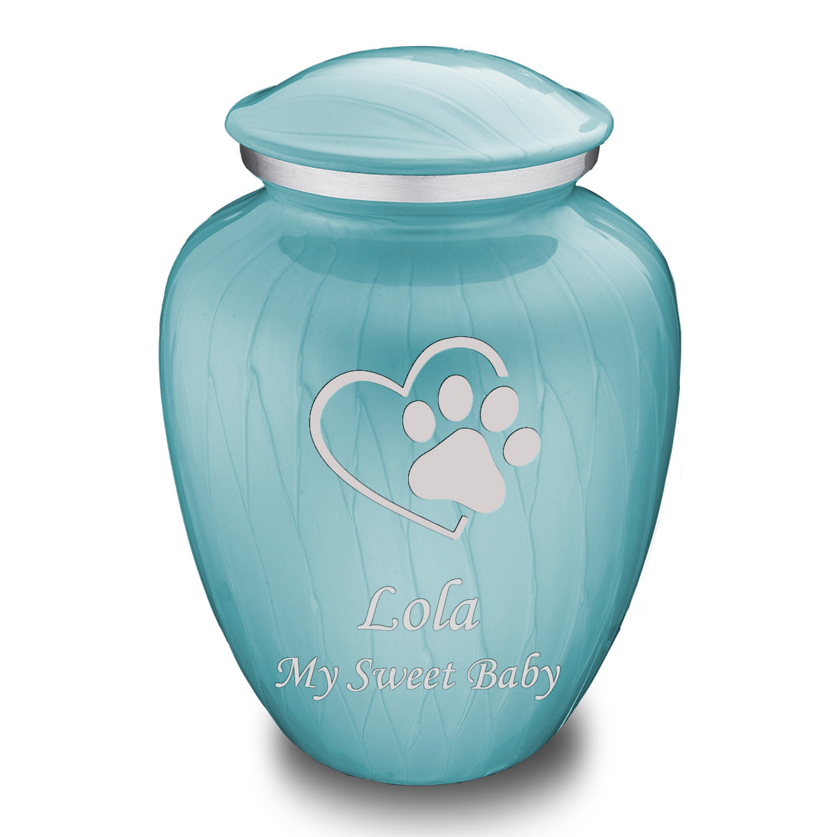 Large Embrace Pearl Light Blue Single Paw Heart Pet Cremation Urn