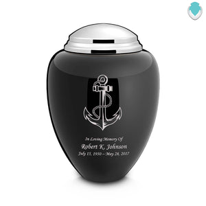 Adult Tribute Black & Shiny Pewter Anchor Cremation Urn