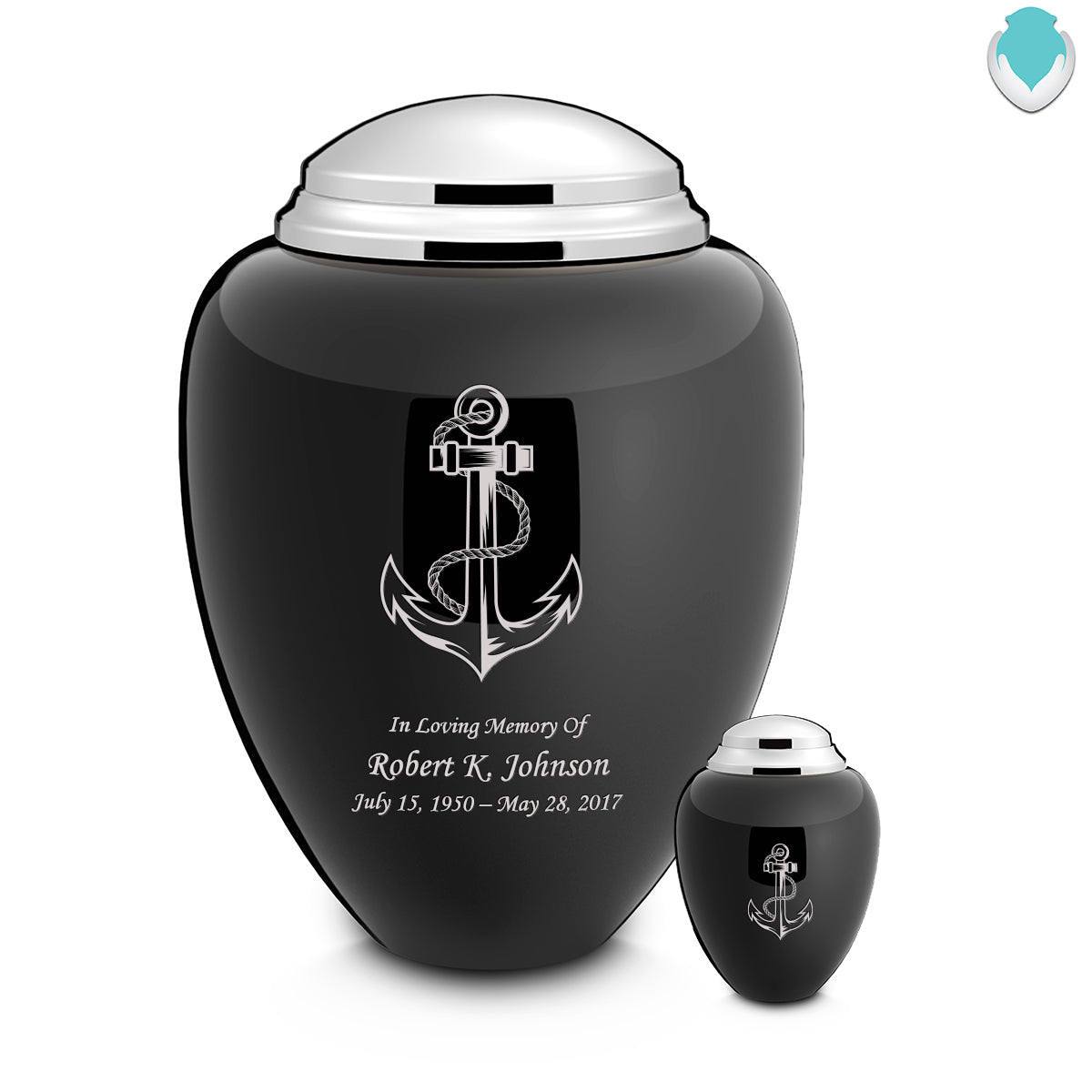 Adult Tribute Black & Shiny Pewter Anchor Cremation Urn