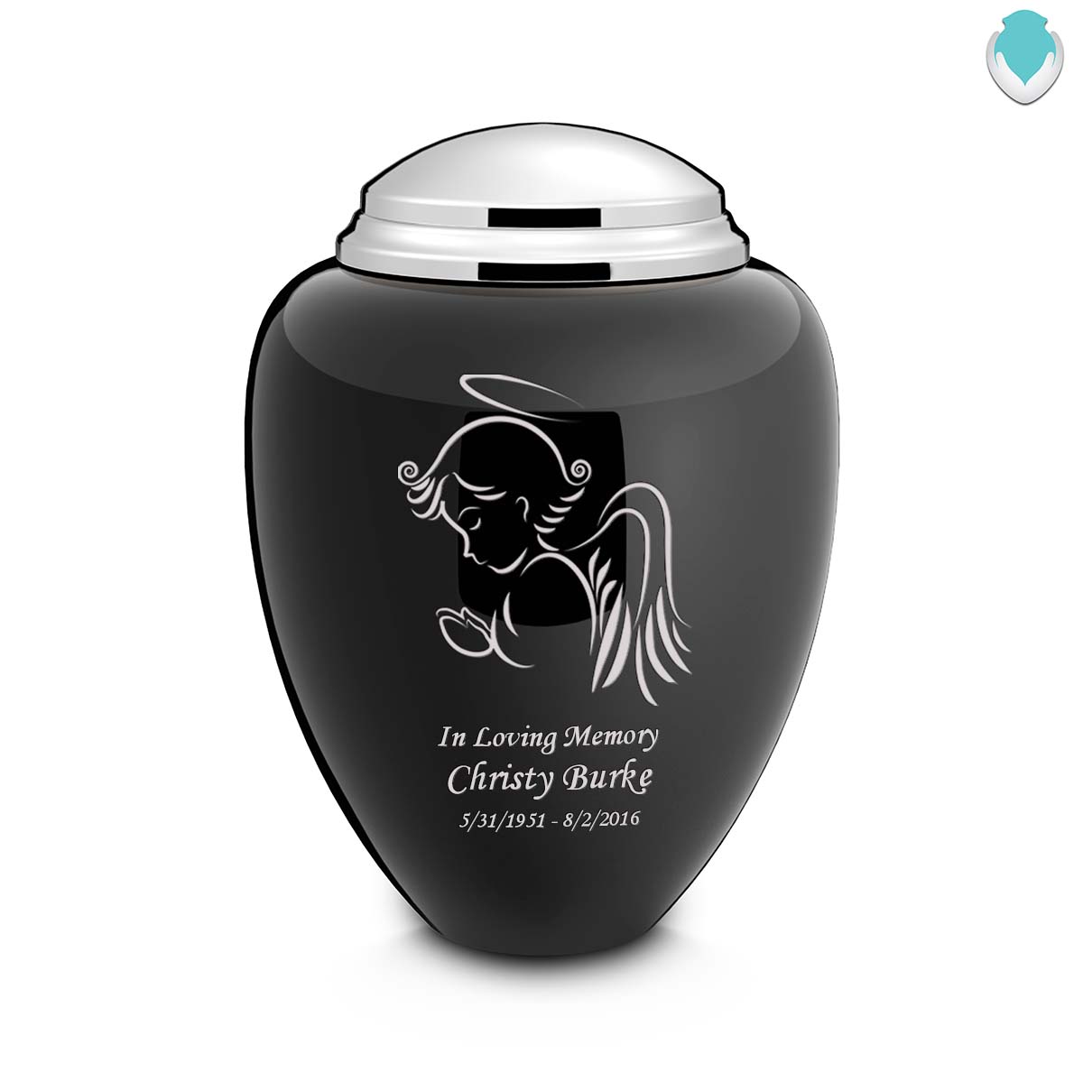 Adult Tribute Black & Shiny Pewter Angel Cremation Urn