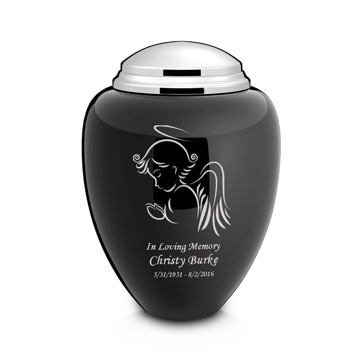 Adult Tribute Black & Shiny Pewter Angel Cremation Urn