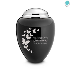 Adult Tribute Black & Shiny Pewter Butterfly Cremation Urn