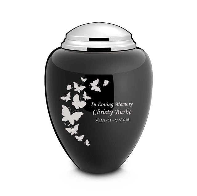 Adult Tribute Black & Shiny Pewter Butterfly Cremation Urn