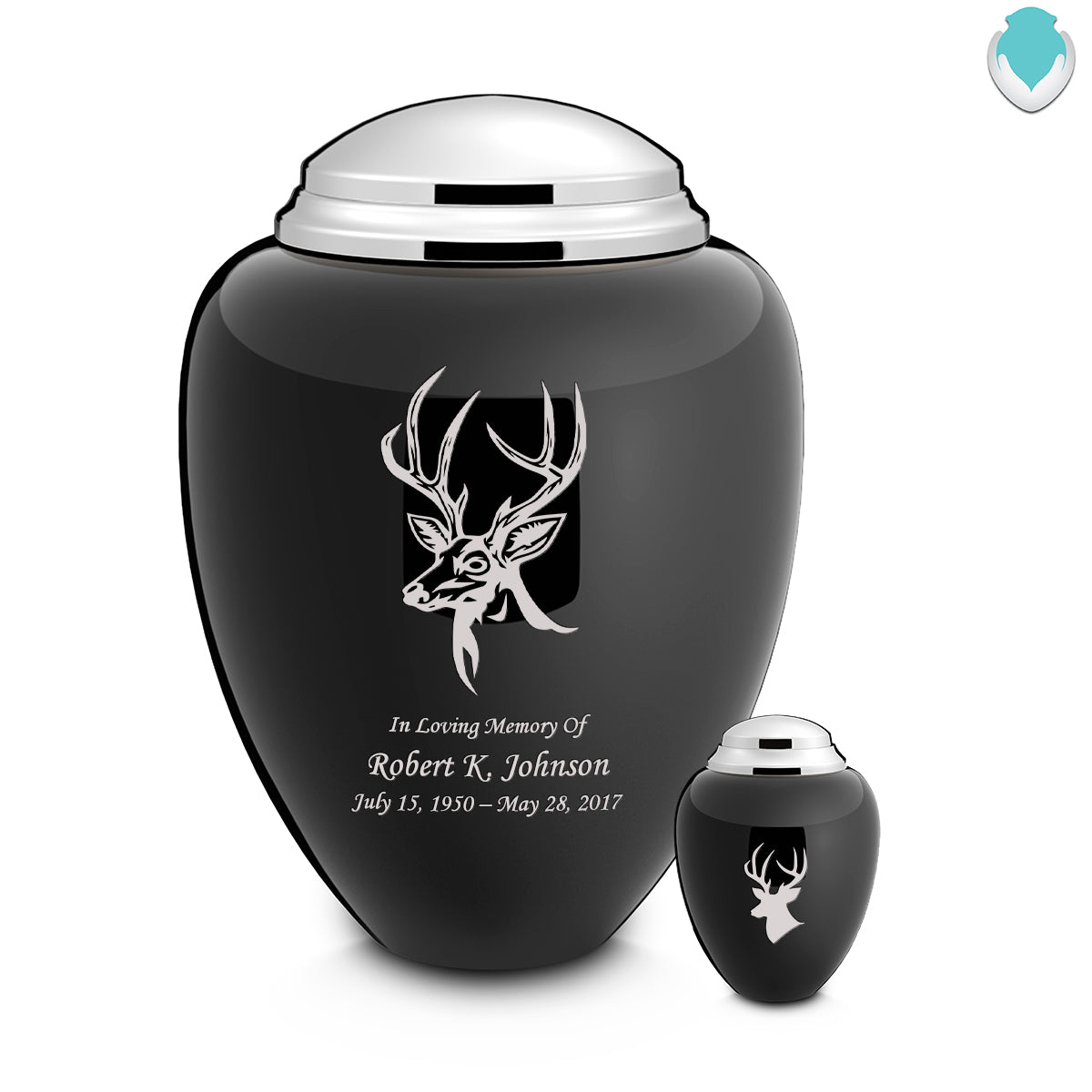 Keepsake Tribute Black and Shiny Pewter Deer Cremation Urn