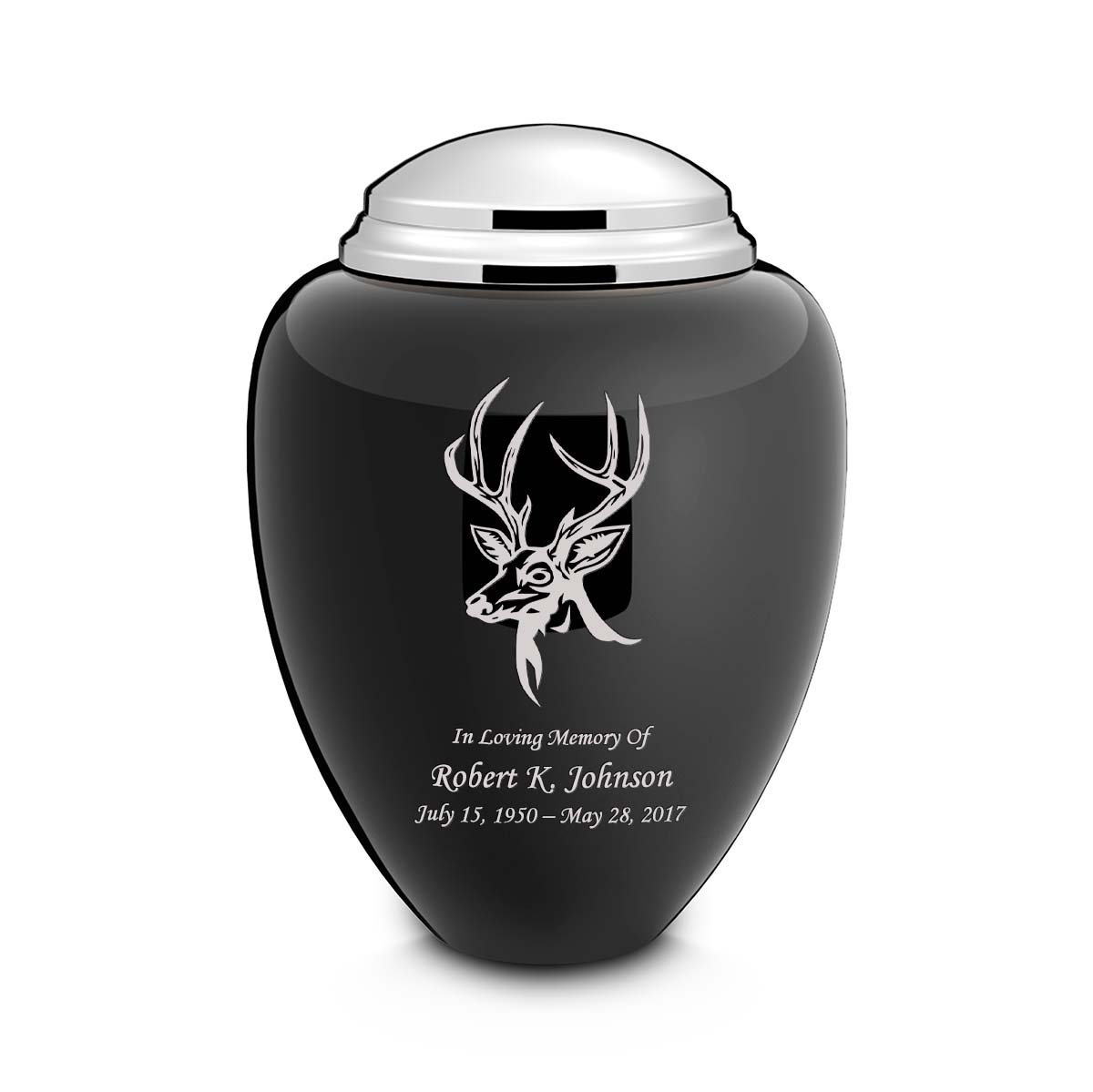 Adult Tribute Black & Shiny Pewter Deer Cremation Urn