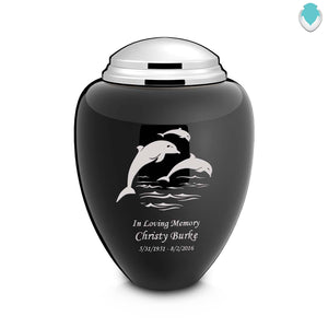Adult Tribute Black & Shiny Pewter Dolphin Cremation Urn
