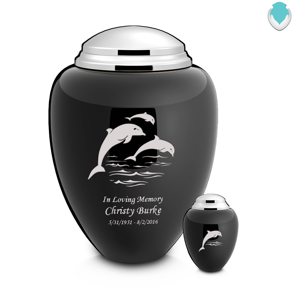 Keepsake Tribute Black and Shiny Pewter Dolphin Cremation Urn