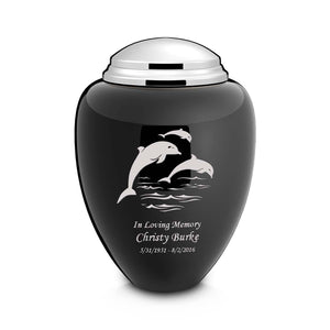 Adult Tribute Black & Shiny Pewter Dolphin Cremation Urn