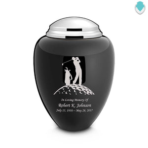 Adult Tribute Black & Shiny Pewter Golf Cremation Urn