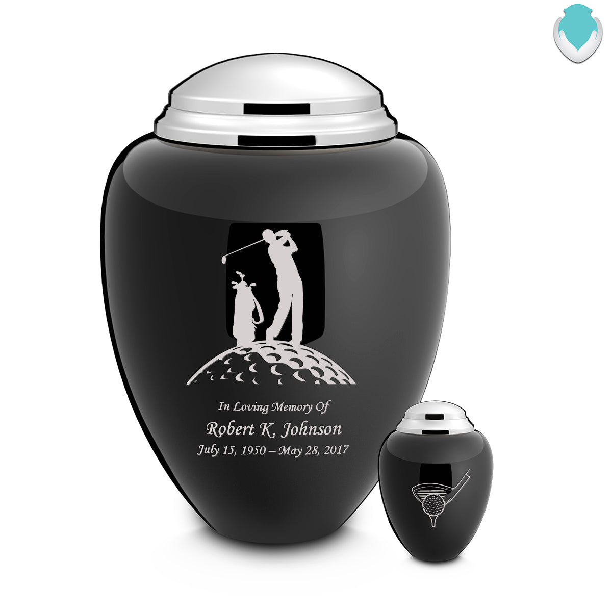 Keepsake Tribute Black and Shiny Pewter Golf Cremation Urn