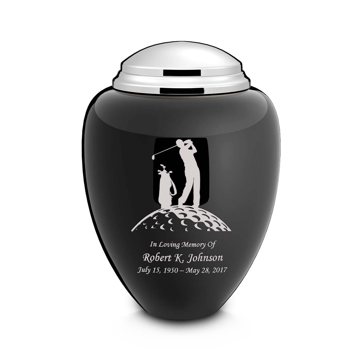 Adult Tribute Black & Shiny Pewter Golf Cremation Urn