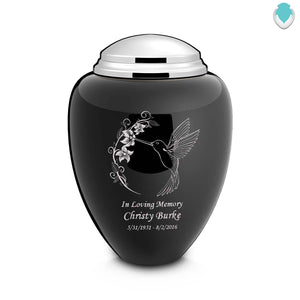 Adult Tribute Black & Shiny Pewter Hummingbird Cremation Urn
