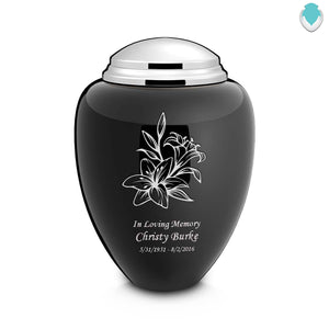Adult Tribute Black & Shiny Pewter Lily Cremation Urn