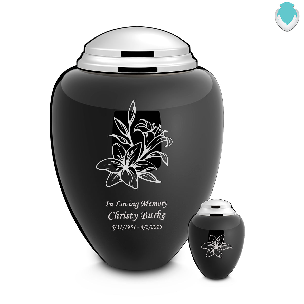 Adult Tribute Black & Shiny Pewter Lily Cremation Urn