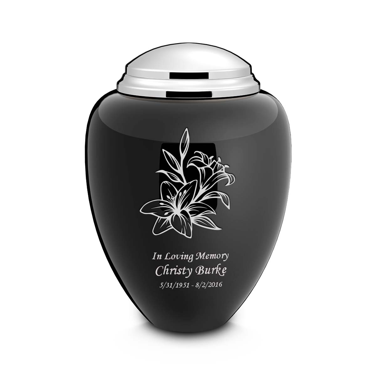 Adult Tribute Black & Shiny Pewter Lily Cremation Urn
